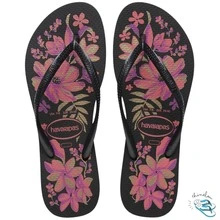 Sandalia Chinelo Havaianas Slim Organic Floral Rosada Feminina Adulto Original - Preto/Cinza/Dourado - Visão 1