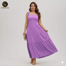 Women's Long Dress Plus Size Three Marias Evangelical Fashion Elegant Party Sleeve Strap Ruffle Duna - Pastel Lavender - View 10