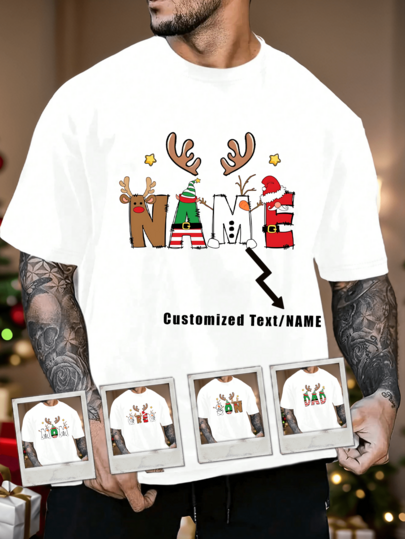 Custom Christmas Men Family Name/Alphabet T-Shirts, Add Text/Name/Letters/Numbers, Merry Christmas Font T-Shirts, New Year Graphics| Party Costumes | Birthday Gifts | Christmas Costumes, For Couples, Families, Pets, Gifts For Parents And Friends, Party, Gym Boy