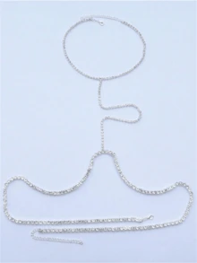 Sexy Shiny Arched Crystal Rhinestone Chest Chain, Nightclub Party Exaggerated Women Bikini Lingerie Jewelry Accessory - Silver - View 3