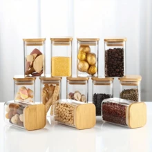 1/4/6/8/12pcs Square Food Storage Containers, Kitchen Spice Glass Jars, Transparent Glass Jar Set, Square Wide Mouth Glass Storage Containers, Glass Airtight Jars, Coffee Bean Storage Containers, For Kitchen Spices, Grains, Sugar, Cookies, Dried Fruits, Flour, Kitchen & Dining Organization, Stackable, Party Wedding Holiday Gifts - Transparent - View 6