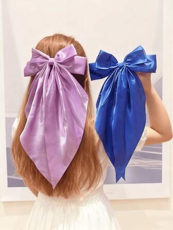 2 Pieces Of Satin Silky Hair Accessories, Ladies' Large Bow Metal Hair Clip Accessories, Elegant And Cute, Versatile For Daily Use, Christmas, Claw Clips, Hair Claws, Hair Slide, Hair Barrettes