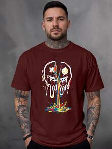 Men T-Shirts - 酒紅色 - 查看 1