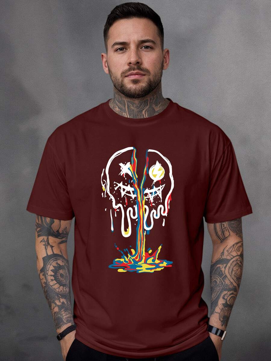 Men T-Shirts - 酒紅色 - 查看 1