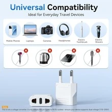 EU Plug Adapter, EU Travel Plug Adapter Type C, Wall Outlet Power Converter, Compact & Design, 6A Current, 1500W Power, US To Europe Plug Converter, Suitable For Italy, Spain, Germany, France - Reliable EU Travel Power Socket Adapter