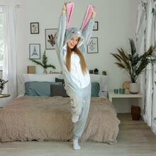 nerd hunters Adult Kigurumi Pajamas Plush Unisex Cosplay Costume Grey Rabbit - Grey - View 6