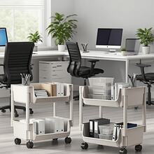 Conjunto de estanterías de plástico blanco de dos niveles: fácil de armar, estantería multiusos con ruedas, ideal para el hogar y la oficina | Imprescindible para la organización del hogar | Diseño de estanterías abiertas | Módulos apilables - Blanco - Ver 4