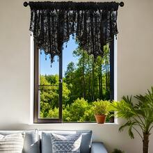 Cortina de tecido fino, cortina curta elegante com acabamento em renda ondulada preta - estilo jacquard, ideal para decoração de cozinha, sala de estar e escritório. Confeccionada em fibra de poliéster semitransparente com bolso para varão, fácil de remover e perfeita para o Halloween, Natal e outras festas. - Multicolorido - Ver 3