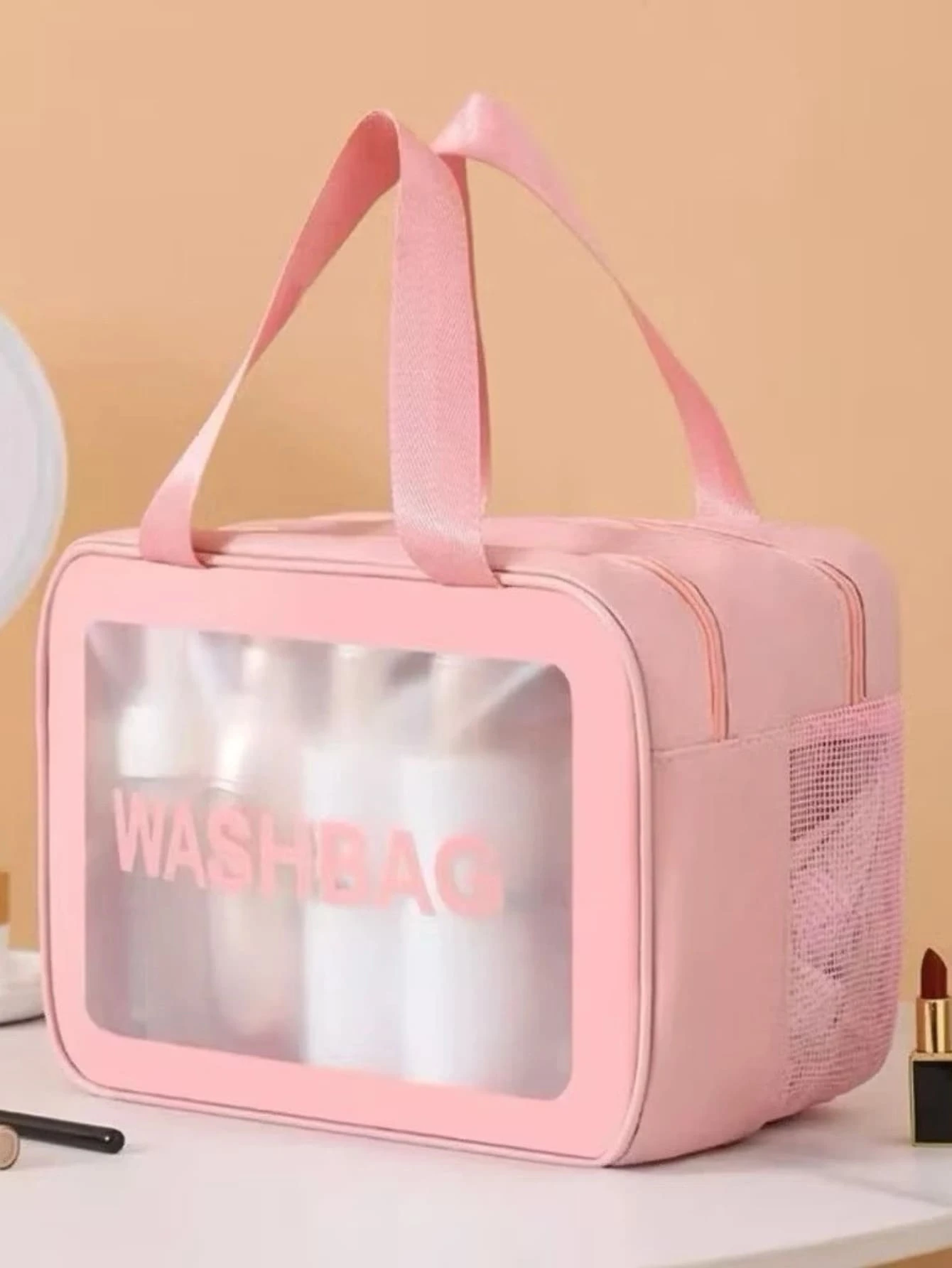 Large Double-Layer Waterproof Makeup Bag - Rosa - Ver 1