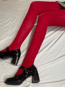 1 Pair Women's Quilted Nylon Lightweight Polka Dot Pantyhose, Sexy Moisturizing Tight Pants For Autumn/Winter - Red - View 3