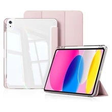Apple Tablet Case With Pencil Holder Compatible With IPad , Support Mutil Angles Folding Stand Cover, Auto Wake Sleep,Clear Caser With Pencil Holder.(Pink) - Pink - View 1
