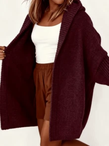 加码蝙蝠袖连帽开衫 - 酒紅色 - 查看 5