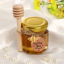 1.5盎司迷你六边形玻璃蜂蜜罐，可选20、30、50或60个套装，附赠勺子、蜜蜂图案和感谢卡 - 金色盖子，是婴儿派对、婚礼和聚会回礼的完美之选。 - 透明 - 查看 6
