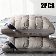 Queen Pillow Set Of 2 , Soft Support Queen Pillow Set Of 2 , Hotel Collection Standard/Queen Bed Pillow Set Of 2 , Down Alternative Bedding For Back, Stomach, Or Side SleepersLuxury Hotel Gel Pillow Room Decor, Easter Gift (White Gray) - 深灰2件 - 查看 1