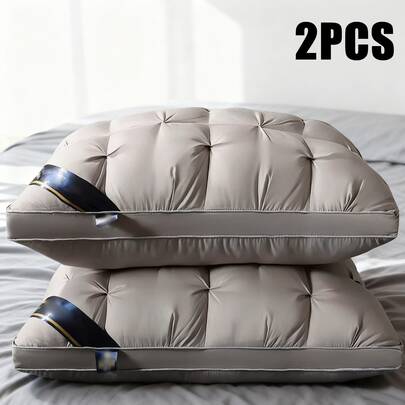 Queen Pillow Set Of 2 , Soft Support Queen Pillow Set Of 2 , Hotel Collection Standard/Queen Bed Pillow Set Of 2 , Down Alternative Bedding For Back, Stomach, Or Side SleepersLuxury Hotel Gel Pillow Room Decor, Easter Gift (White Gray)