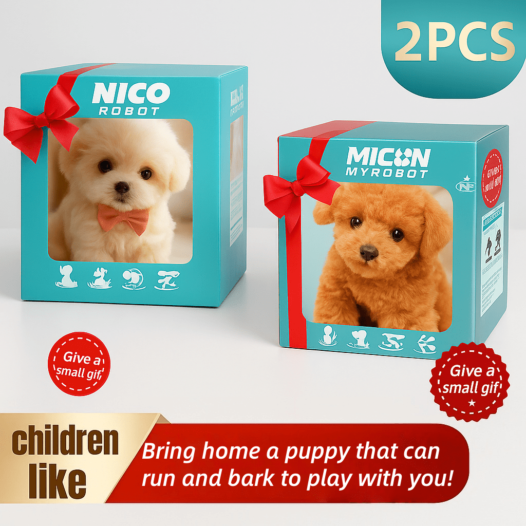 2PCS White & Brown Plush Interactive Puppy Toys For Kids, Electronic Walking And Barking Dog With Leash, Tail-Wagging Pretend Pet, Perfect Easter, Christmas & Birthday Gift For Toddlers