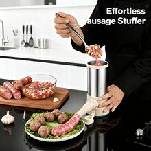304不锈钢手动灌肠器和肉丸制作器，多功能厨房工具，可制作虾丸、鱼丸，易于清洗 - 卡其色 - 查看 6