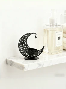 Star Moon Candle Holder, Metal Tea Candle Holder For Table Centerpiece Decoration, Wish Candle Holder For Party Home Decoration (Gold/Black).