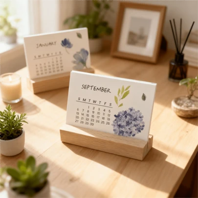 2026 Floral Mini Desk Calendar With Wooden Stand – 12-Month Desktop Planner For Office & Home Decoration"