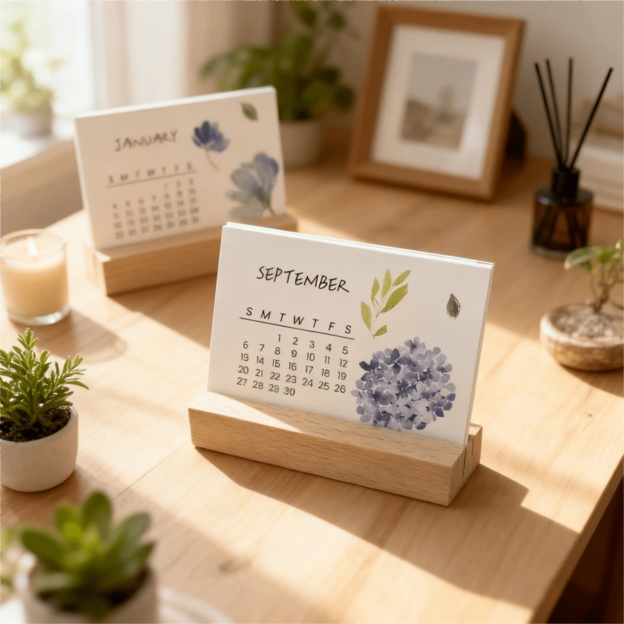 2026 Floral Mini Desk Calendar With Wooden Stand – 12-Month Desktop Planner For Office & Home Decoration"