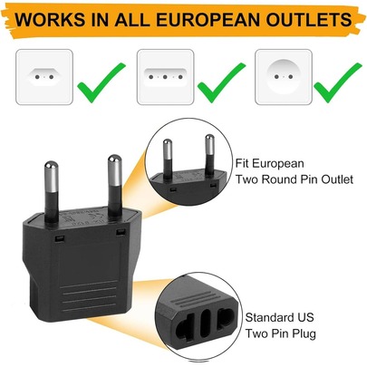 EU-Stecker Adapter, EU Reise Stecker Adapter Typ C, Wandsteckdosen Stromwandler, kompakt & Design, 6A Strom, 1500W Leistung, USA nach Europa Stecker Wandler, geeignet für Italien, Spanien, Deutschland, Frankreich - Zuverlässiger EU Reise Stromstecker Adapter