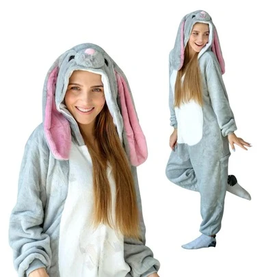 nerd hunters Adult Kigurumi Pajamas Plush Unisex Cosplay Costume Grey Rabbit