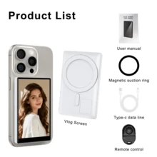 3.97英寸无线Vlog自拍监视器屏幕，兼容安卓后置摄像头，适用于社交媒体直播和Vlog，配有磁吸式手机壳 - 彩色 - 查看 10