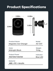 REMAX 15W无线快充车载充电器 | 超强磁吸设计，单手操作 | 360°旋转，稳固快充支架，车载配件；汽车用品，中控台手机支架；通用导航支架；兼容iOS/安卓系统 - AZ-C07磁吸款 - 查看 9