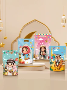 30-50pcs Festival Gift Bags, Star & Moon Themed Gift Packaging Bags, Unique Arabic Male & Female Figures, Containing Festival Lanterns, Stars And Moon Retro Patterns, Festival Gift Packaging Bags, Plastic Handled Gift Bags, Islamic Festival Party Supplies, Festival Decorations, Birthday Party Decorations, Wedding Supplies - Four-in-one Tote Bag - View 3