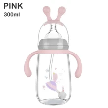1 件 180ml/300ml 蜗牛吸管杯，液态硅胶奶嘴瓶，防胀气防滴双手柄 PP 奶瓶，精确测量科学喂养，材质