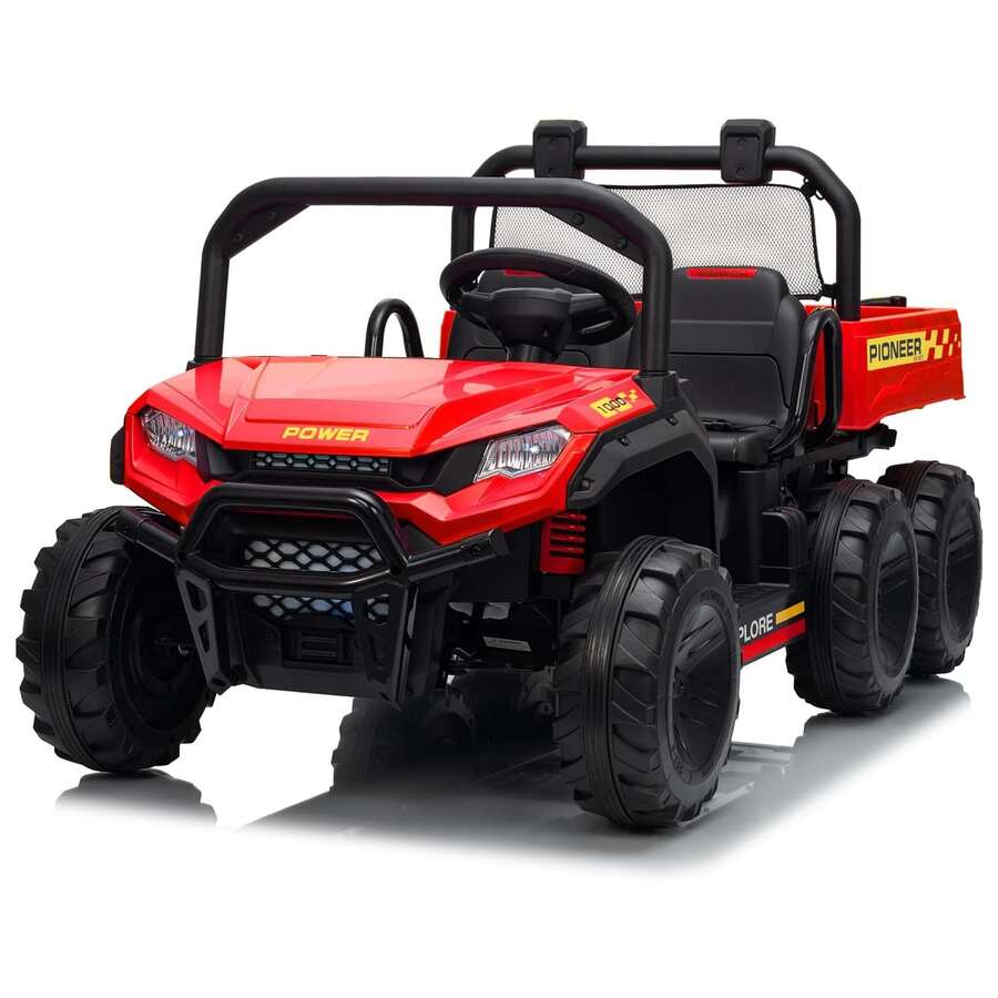 CuisinSmart 24V 4WD Kids Electric Dump Truck, 2 Seater Ride On Car With Parent Remote Control, All-Terrain Off-Road Toy With Dump Bed, 3 Speeds, Music For Boys Girls Ages 3-8 - 紅色 - 查看 1