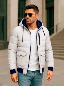 Chaqueta acolchada bicolor con capucha y cierre frontal Tandera - Blanco - Ver 2