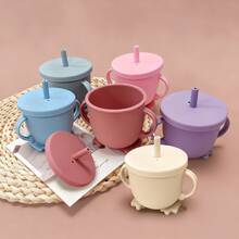 8-Piece Baby Silicone Feeding Set, Suction Cup Divided Plate, Double-Handle Straw Cup, Anti-Spill Bowl, Adjustable Waterproof Baby Bib, Fork Spoon, 6+ Months Toddler Self-Feeding Training Kit - Multicolor - View 11