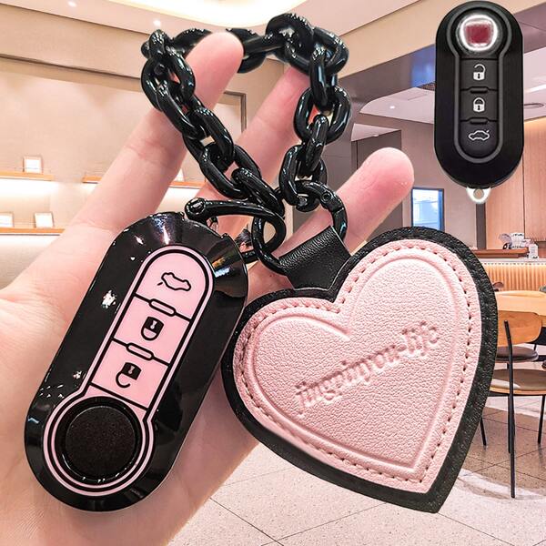 Fiat Car Key Chain Cover With PU Leather Heart Keychain, Cat Claw Keyring, Suitable For Fiat 500, Boyue, Bravo, Iveco, Olsen, Gift For Girls