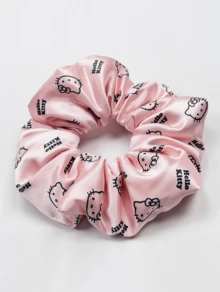 Hello Kitty Black-Pink Satin Scrunchie, Cute Iconic Design, Black Print, Soft & Durable, Hair Tie, Everyday Use, Hair Accessory, Girls & Teens, Ideal Gift, Hello Kitty Fans, Cute Practical Hair Ornaments - Pink Black - View 7