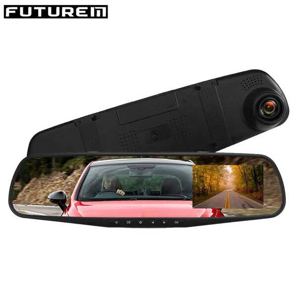 Cámara Dashcam Full HD 1080P para coche con cámara trasera de 6M 720P, grabador de video digital en espejo retrovisor de 4.3 pulgadas y lente dual para automóvil, caja negra