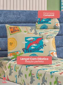 2-Piece Children's Bed Sheet Set With Elastic Band, Dino Unicorn Astronaut Print Kit, Boy Girl Single - 迪諾 - 查看 3