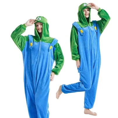 nerd hunters Adult Kigurumi Pajamas Plush Unisex Cosplay Costume Super Mario Luigi