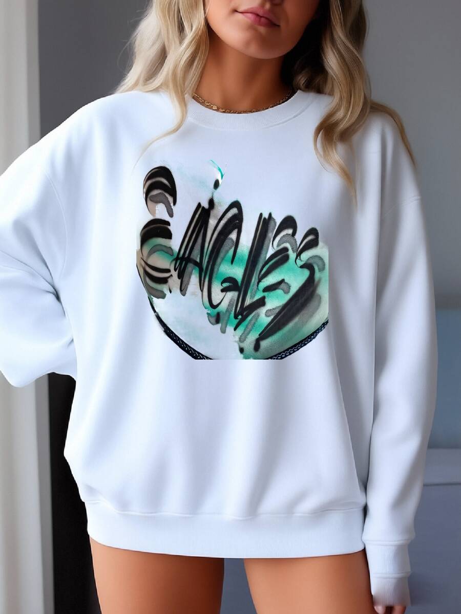 Vintage 1990s   Football Kelly Green Airbrush Spell Out Graphic Trucker Snap Back Hat (Adjustable) Sweatshirt - trắng - Xem 1