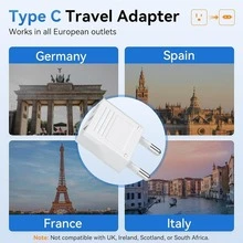 EU Plug Adapter, EU Travel Plug Adapter Type C, Wall Outlet Power Converter, Compact & Design, 6A Current, 1500W Power, US To Europe Plug Converter, Suitable For Italy, Spain, Germany, France - Reliable EU Travel Power Socket Adapter