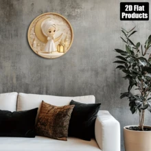 2D, płaska, 1 szt., okrągła, żelazna dekoracja ścienna – motyw dziewczyny z Ramadanu z księżycem i motywem meczetu, 8x8 cali, styl klasyczny, nadaje się do domu, biura, kawiarni lub dekoracji na imprezę, idealny prezent świąteczny, islamska dekoracja domu, nadaje się do dekoracji pokoju, wstępnie wywiercone otwory, styl jak na zdjęciu w rozmiarze - Wielokolorowe - Zobacz 9