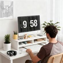 モニター台 パソコン台 組立簡単 滑り止め 2段収納 「人間工学デザイン！姿勢改善」幅50cm モニタースタンド 50ⅹ25ⅹ14 耐荷重40kg パソコンラック キーボード収納 PCラック プリンタ台 卓上 収納 工具不要 耐荷重設計 - ホワイト - チェックする 2