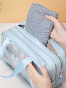 Large Double-Layer Waterproof Makeup Bag - Blue - View 2