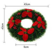 Corona di Natale da 43 cm con fiori rossi e foglie verdi, decorazione natalizia per la porta