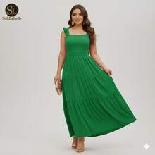 Women's Plus Size Long Dress, Three Marias Style, Elegant Evangelical Fashion, Party Dress, Sleeveless, Strapless, Ruffled, Dune - 綠色 - 查看 12