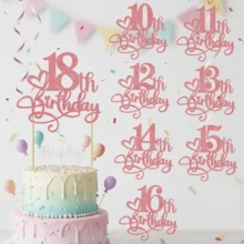 1Pc Glitter Pink 1st-18th Birthday Cake Topper Happy 1-18 Years Old Birthday Cake Supplies 1st-18th Birthday Party Decorations - Pink Glitter