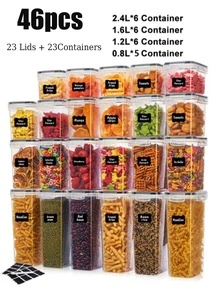 Asnews 24pcs Storage Containers,Complete Food Storage Containers With LIDS, Clear Food Jars, Moisture-Proof Sealed Crisper For Cereals, Rice, Pasta, Tea, Nuts And Coffee Beans, Plastic Food Storage Jars, Home Kitchen Serving Items - Black and White - View 20