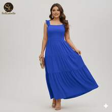 Women's Plus Size Long Dress, Three Marias Style, Elegant Evangelical Fashion, Party Dress, Sleeveless, Strapless, Ruffled, Dune - Xanh đậm - Xem 10