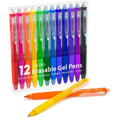 Lineon Erasable Gel Pens, 12 Colours Retractable Erasable Pens Clicker, Fine Point, Make Mistakes Disappear, Assorted Colour Inks For Drawing Writing Planner And Crossword Puzzles