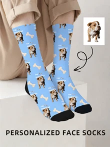 1 Pair Customizable Face Neutral Socks, Add Your Own Pictures To Design Personalized Socks, Couple Style Socks, Suitable For Family, Daily Wear, Parties, And University Use. A Great Gift For Friends, Family Members, Wives, Husbands, Daughters, And Sons.